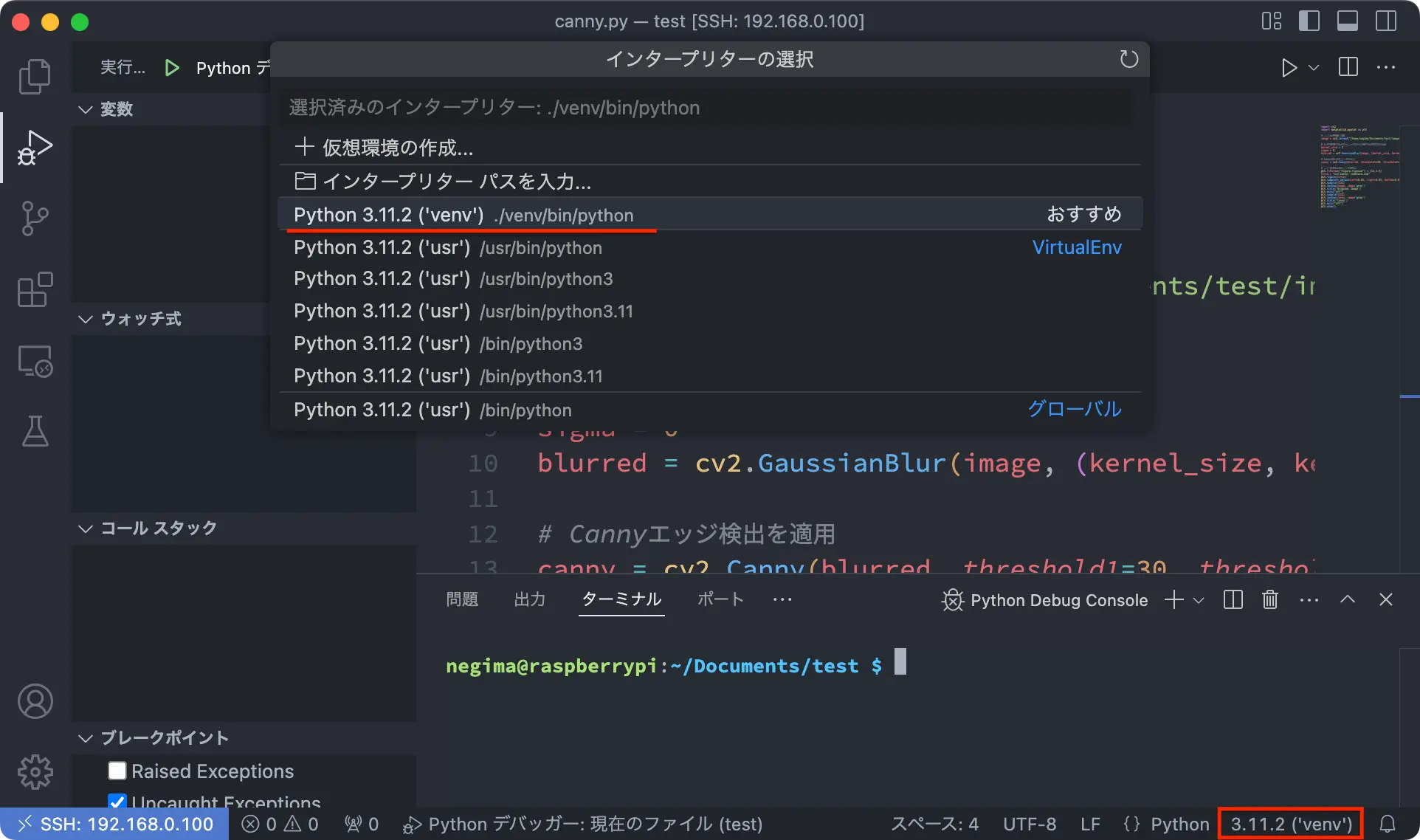 VS Code Pythonインタープリターを選択